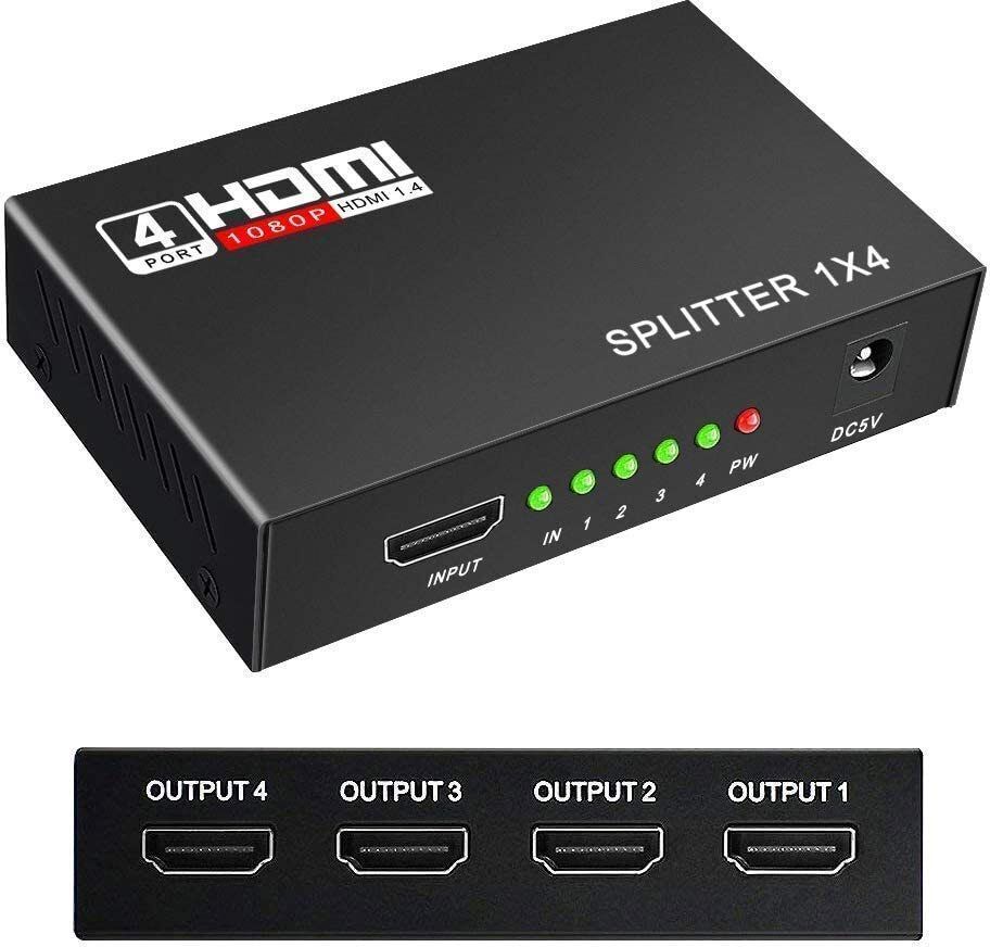 Risen style 1 in 4 Out HD 1080P 3D 1.4 HDMI Splitter Duplicator Amplifier Switch AC Adapter Lan Adapter