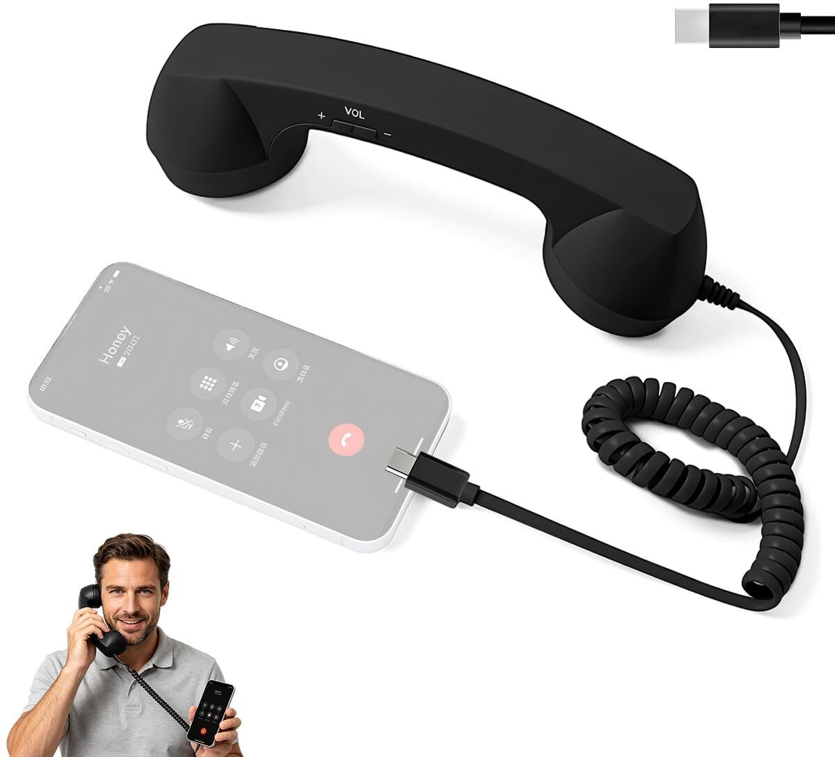 snowie soft Retro Type C Mobile Phone Handset with Volume Control for Smartphones Android Corded Landline Phone-picture-24