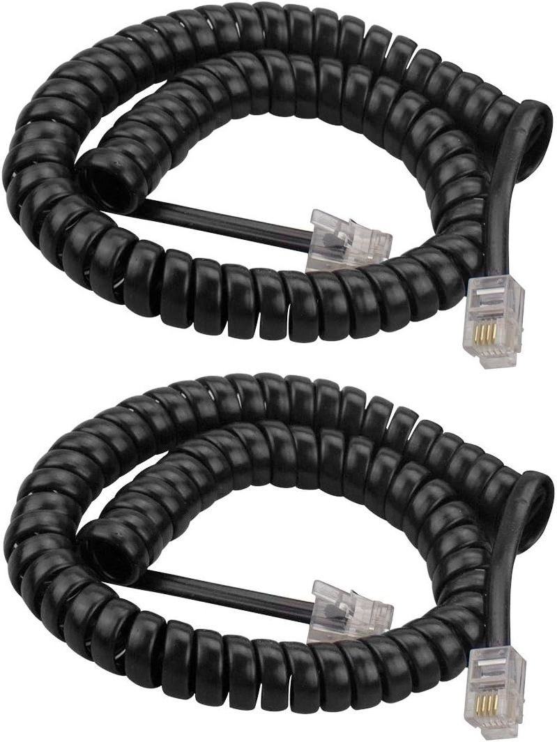 2 Pack 2 Meter Telephone Handset Phone Extension Cord Curly Coil Line Wire Cable Corded & Cordless Landline Phone