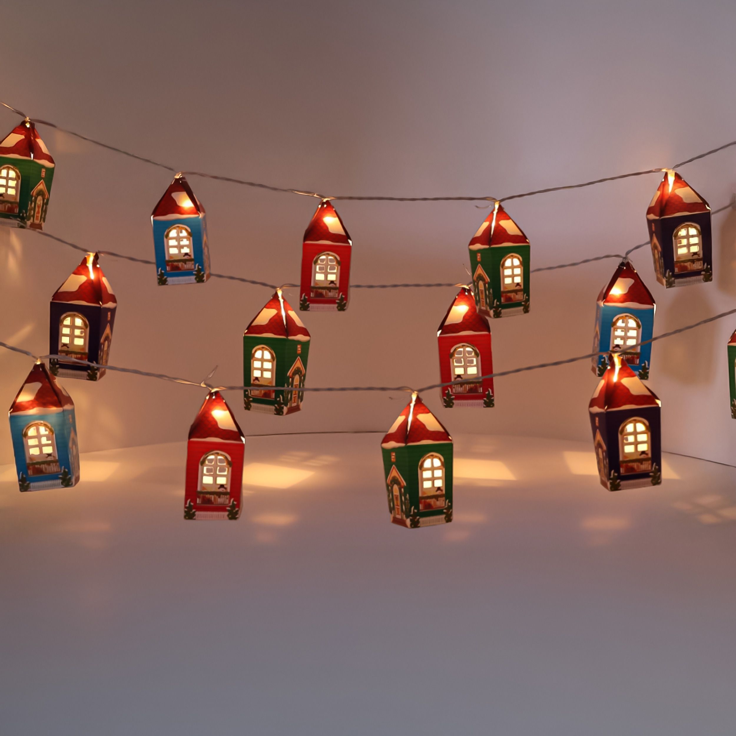 Fairy Lights with Paper House Multicolor Paper Hanging Lantern