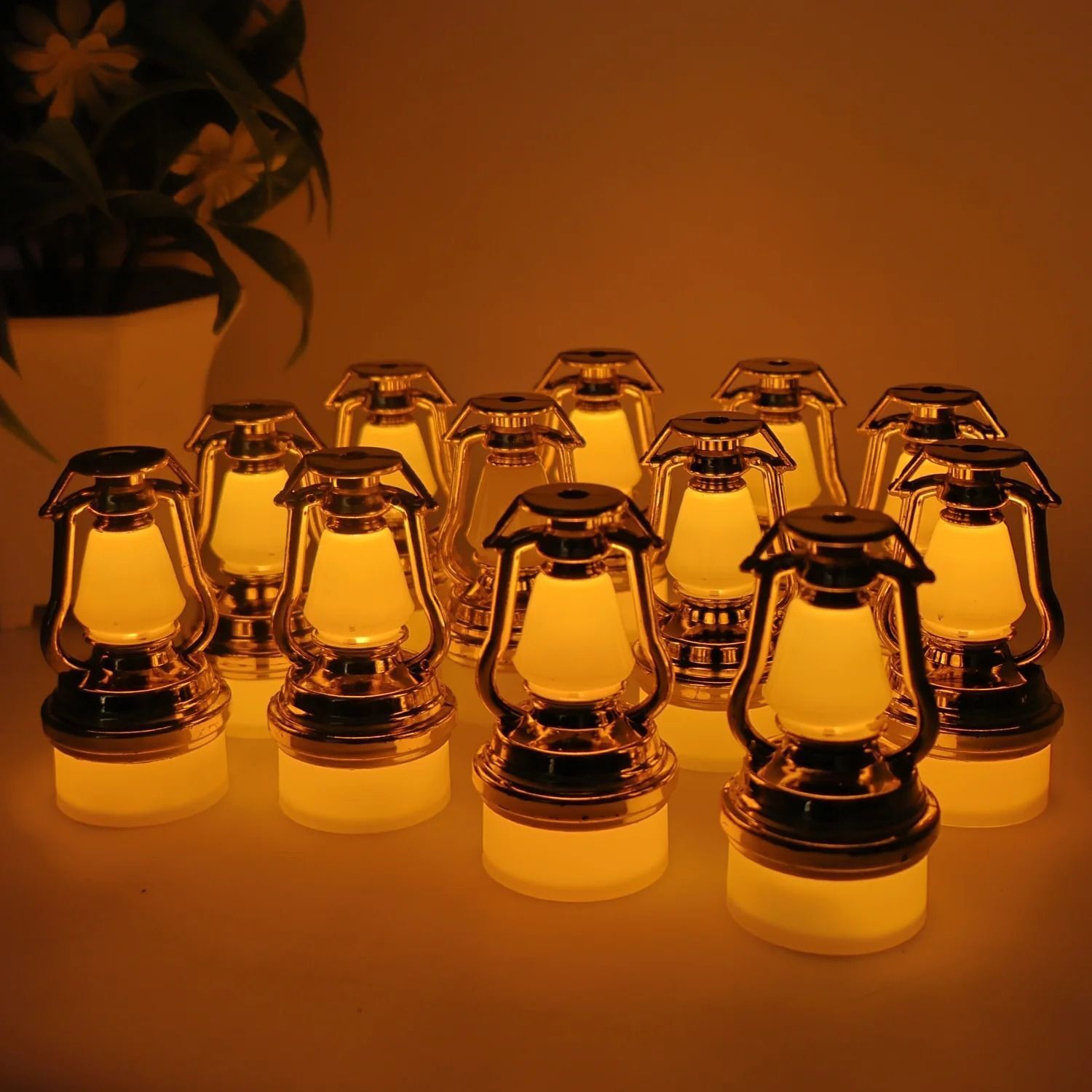 deodap Decorative Vintage Lantern Style Flameless LED Candle Lamp for Home Decor Gold Plastic Table Lantern-picture-33