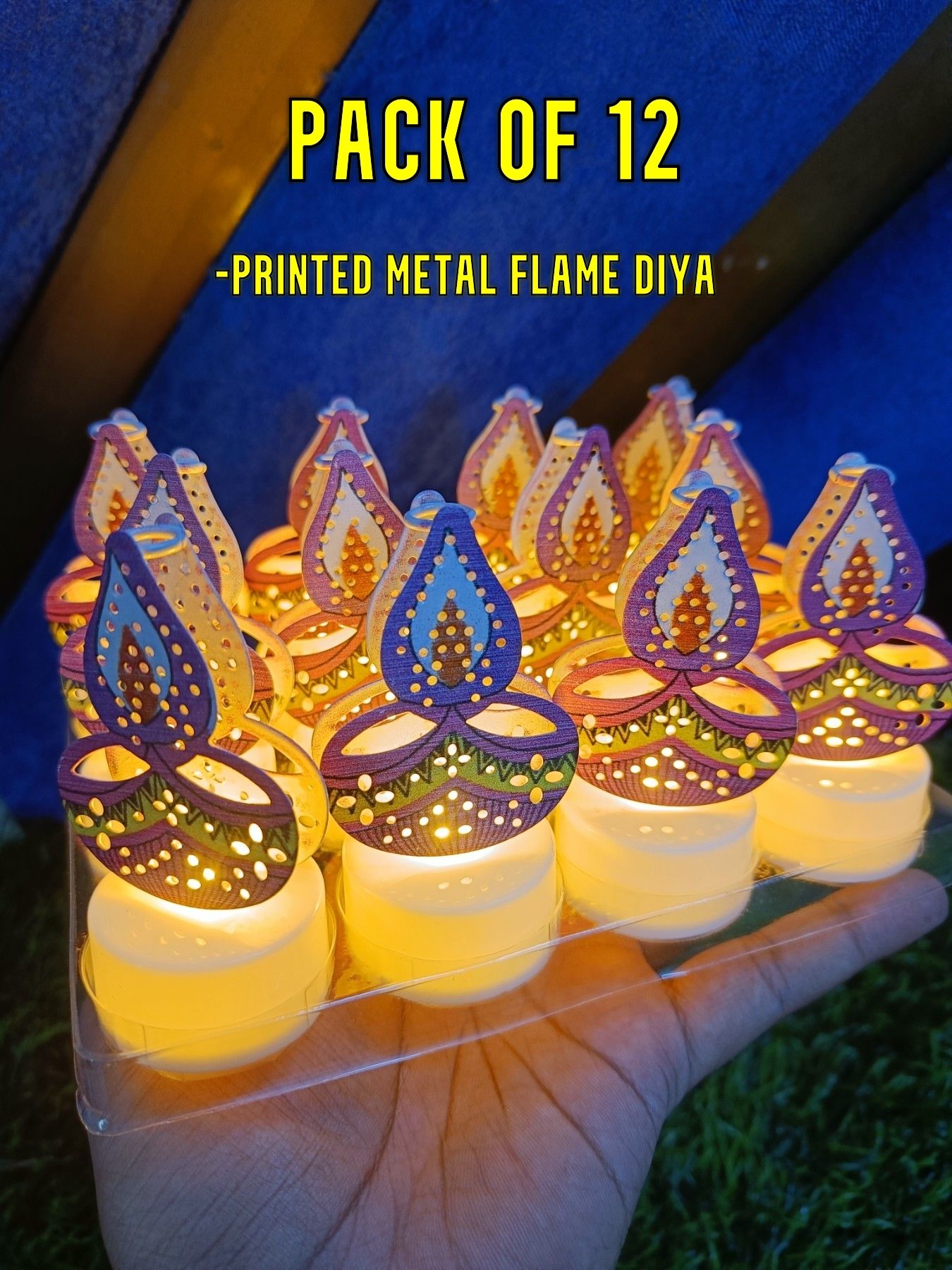 venusco Vamesco LED Printed Metal Diya Pack of 12 Pcs Multicolor Metal Hanging Lantern-picture-21