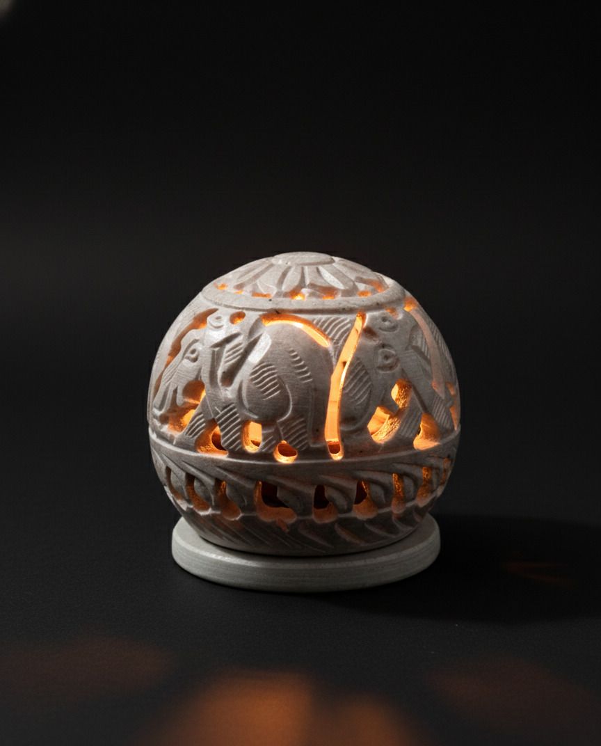 shree siddha Handcrafted Marble Jaali Ball Tealight Holder Grey Marble Table Lantern-picture-34