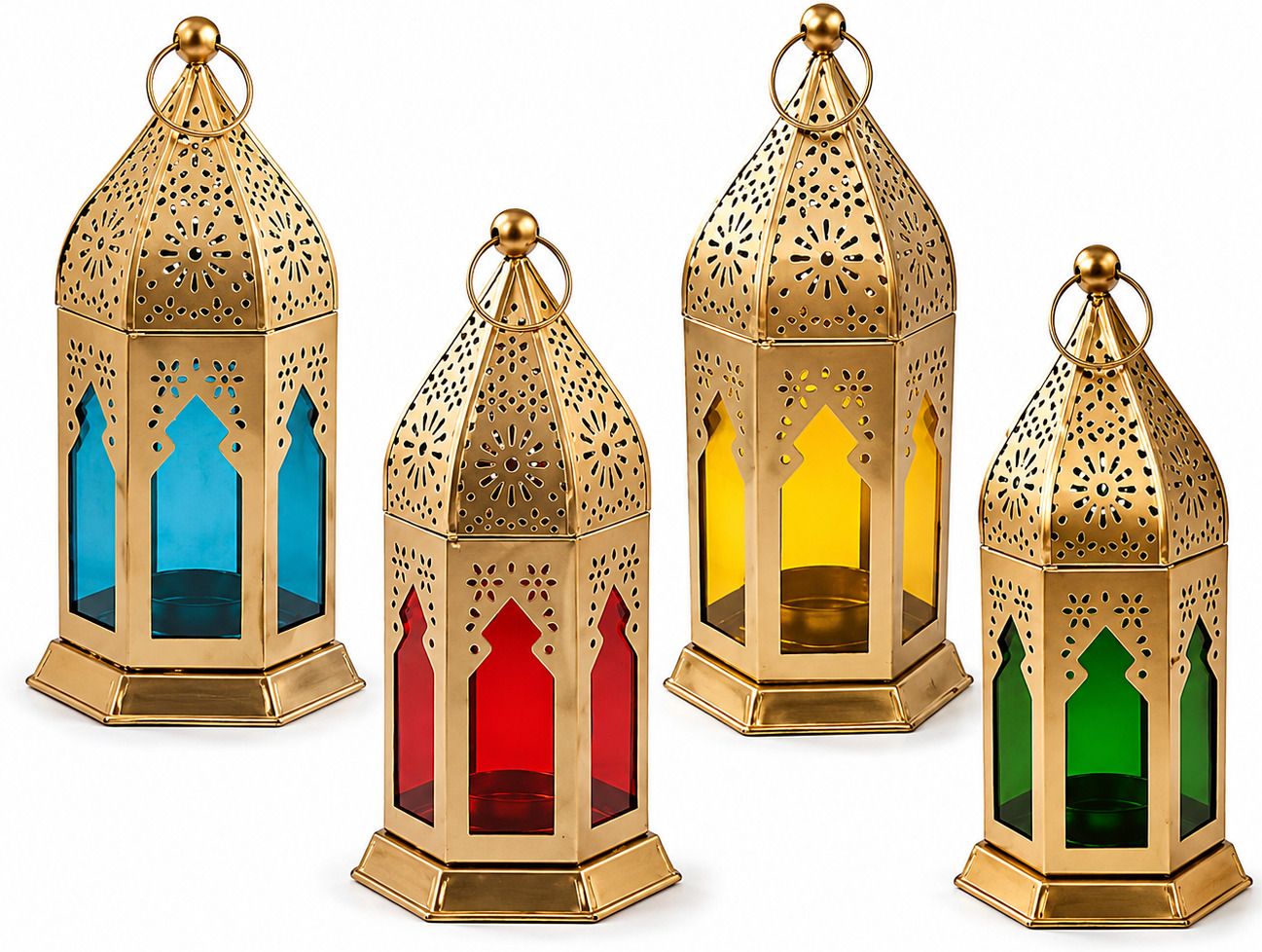 D4decor Moroccan Lantern Set Of 4 Gold Metal Hanging Lantern-picture-33