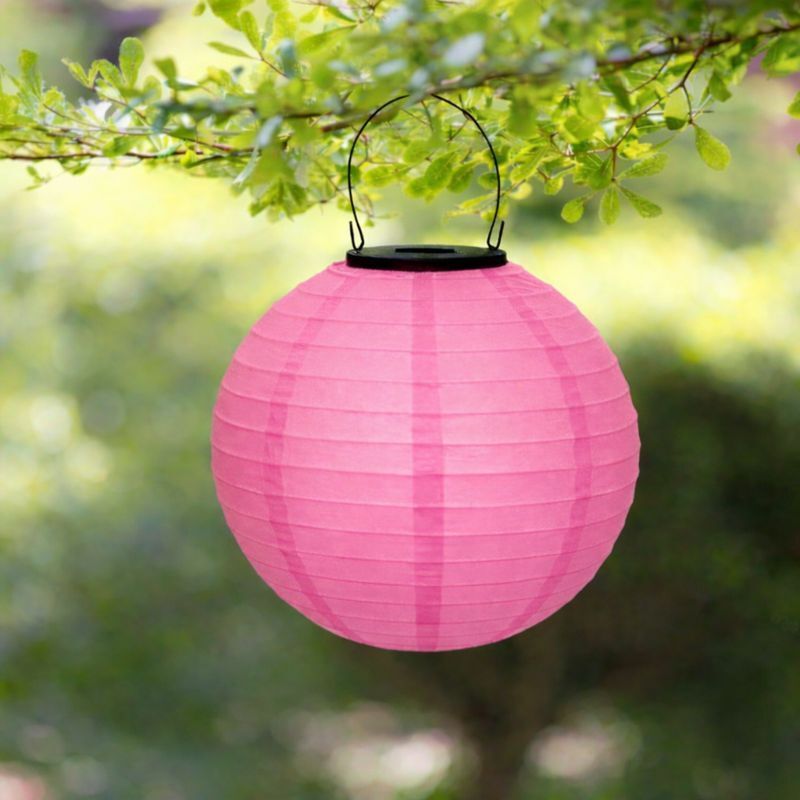 xergy Solar Powered Hanging Lanterns–Waterproof, Auto On/Off for Outdoors & Parties Pink Cloth Hanging Lantern-picture-12