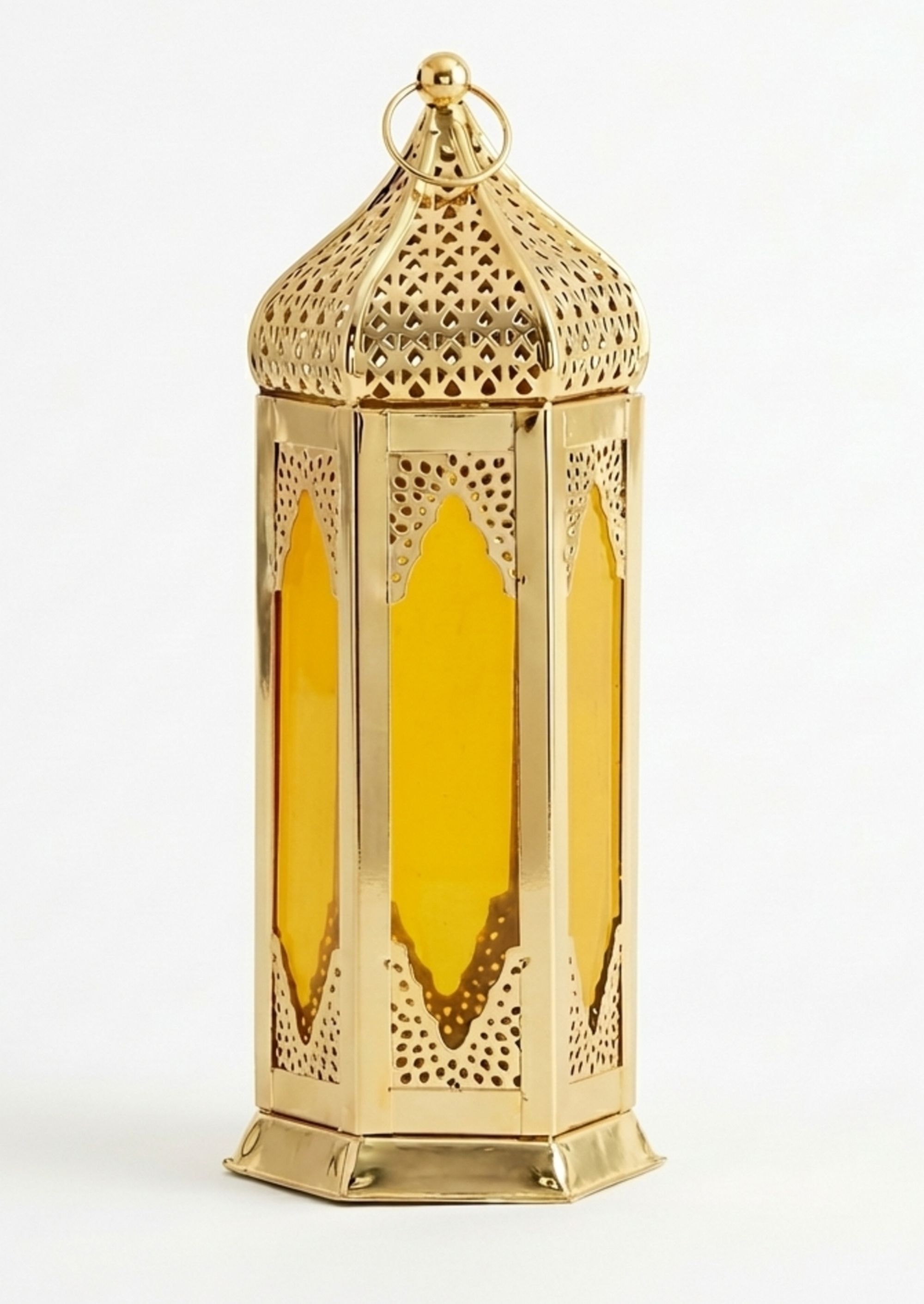 ayera design Moroccan Style Yellow Glass Gold Lantern Gold, Yellow Iron Hanging Lantern-picture-12