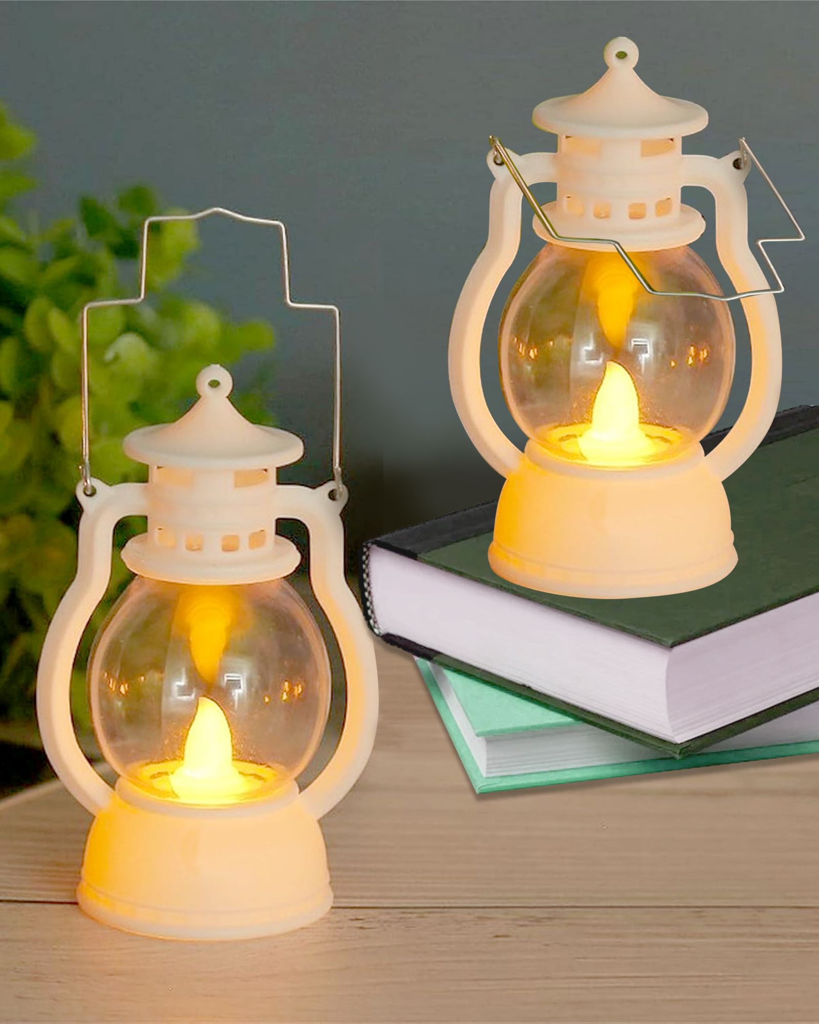 homesake Flameless Smokeless Antique Lantern Lamp Hanging Led Candle Light Decorations White Plastic Table Lantern-picture-11