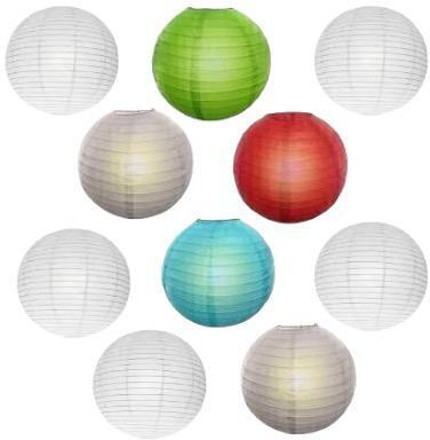 rangwell Rice Paper Hanging Lantern Ball5 white & 5multicolor_L7 Multicolor Paper Hanging Lantern image 1