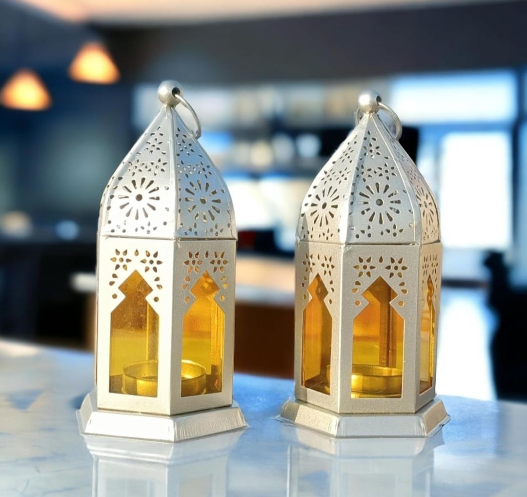 matallic masterpieces Set of 2 Decorative Lanterns | Gold and yellow glass for home decor Yellow Iron Hanging Lantern-picture-39