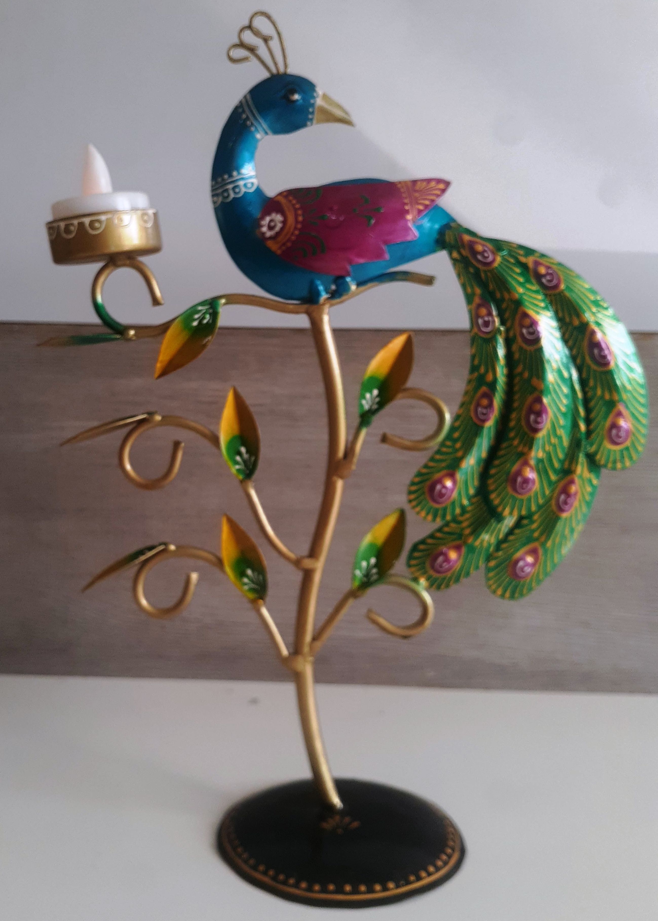 vandana collection Peacock T-Light Holder Multicolor Metal Table Lantern-picture-42