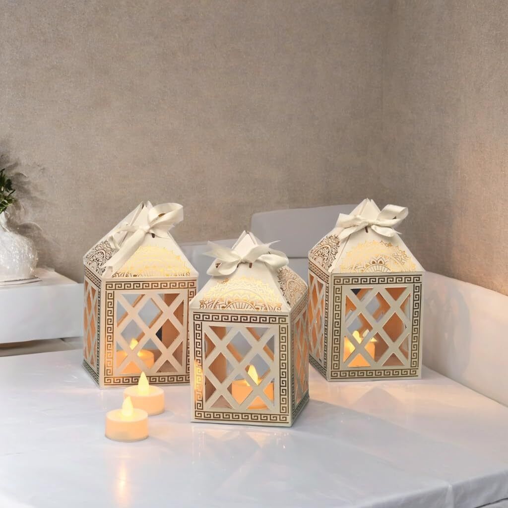 grandshop TOYXE Paper Lantern LED Diya Lights Decorative Tea Light Votives White, Gold Paper Hanging Lantern-picture-12