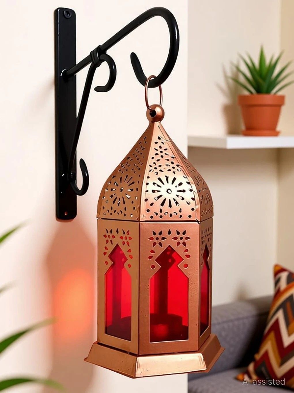 as handicrafts Gold Iron, Glass Hanging Lantern-picture-46