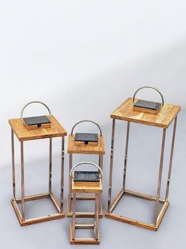 outset Set of 4 Solar Lanterns – Steel Frame with Wood Top Elegance Brown Wooden, Iron Table Lantern-picture-28