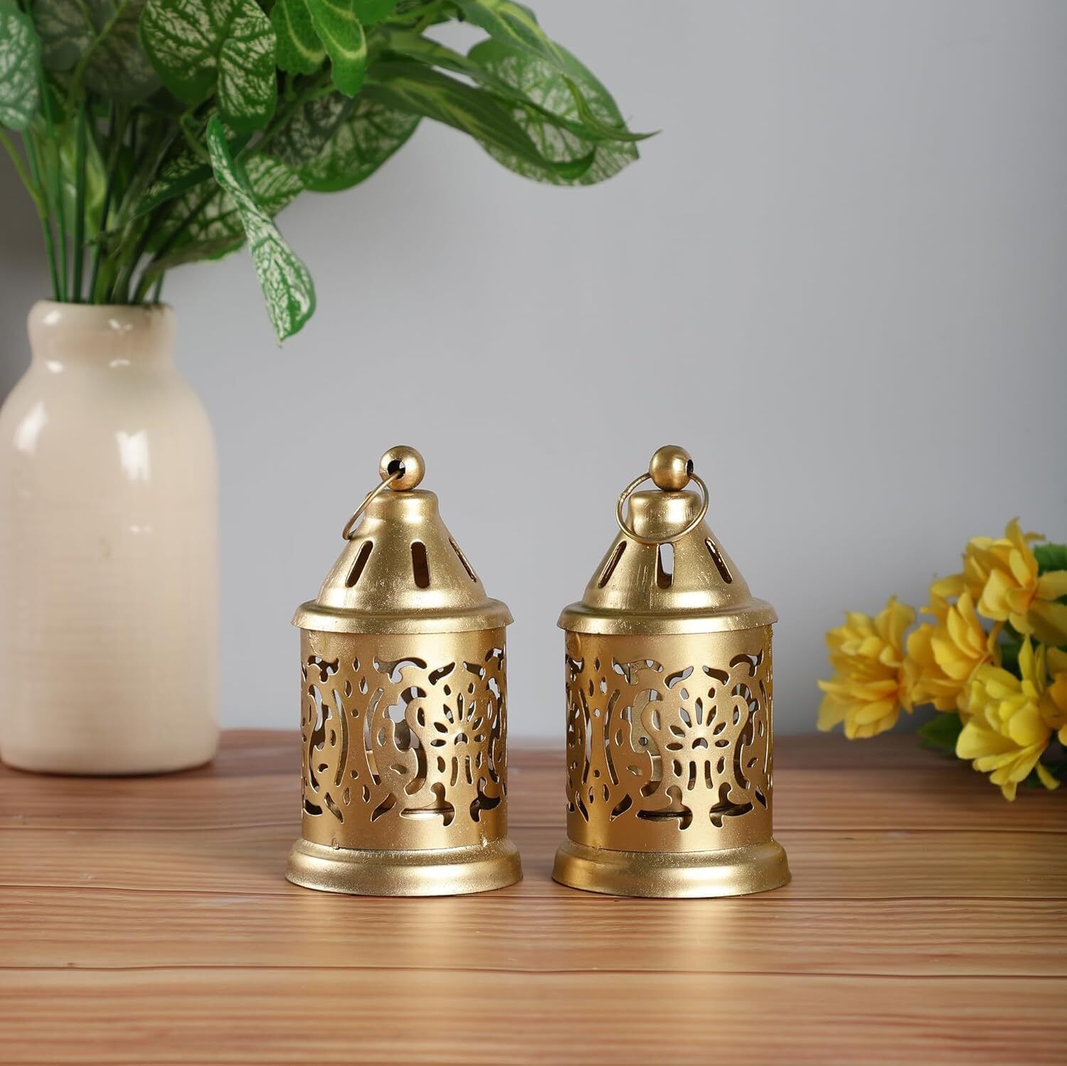 rulerworld Decorative Metal Tealight Lantern Set Gold Steel, Iron Hanging Lantern-picture-20