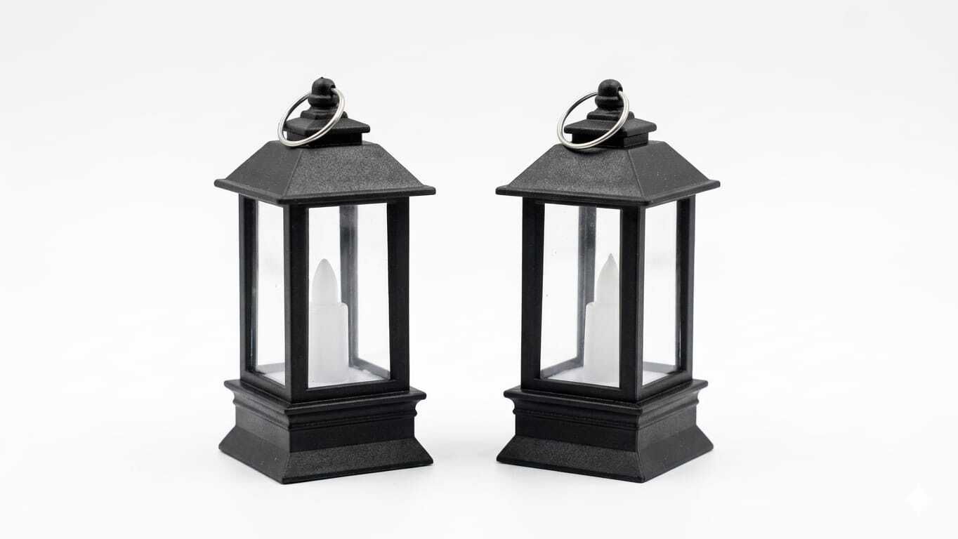 mittra Set of 2 LED Decorative Lantern | Black Hanging Mini Lantern for Home Decor Black Plastic Table Lantern-picture-22