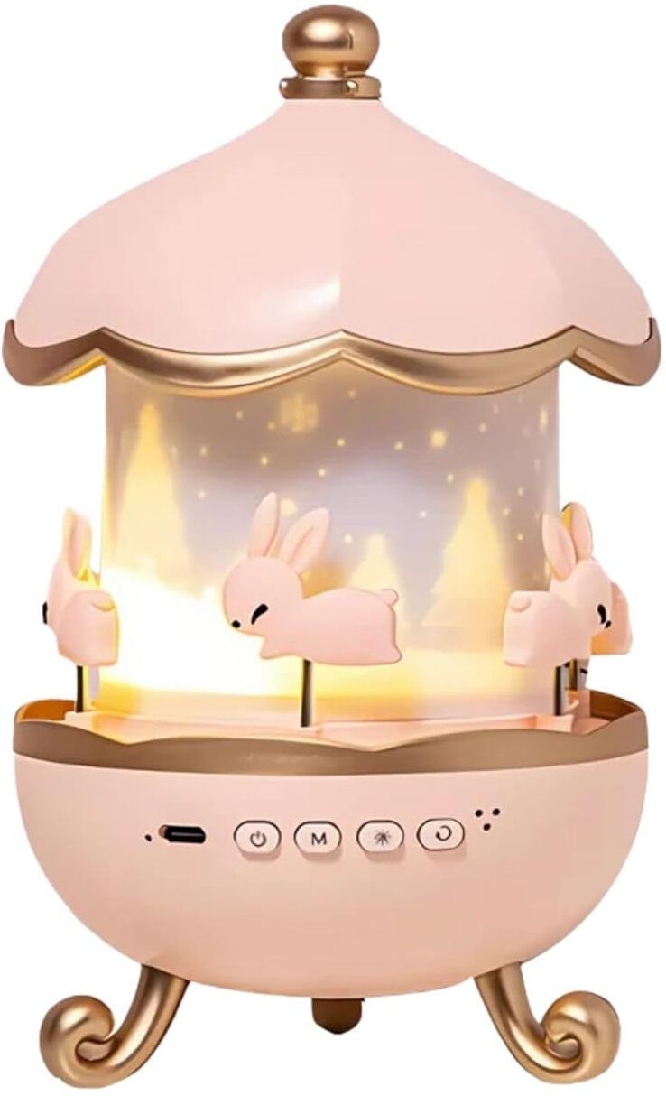 Night Light Rabbit Sky Projector for Kids, 360° Rotating Star Pink Plastic Table Lantern