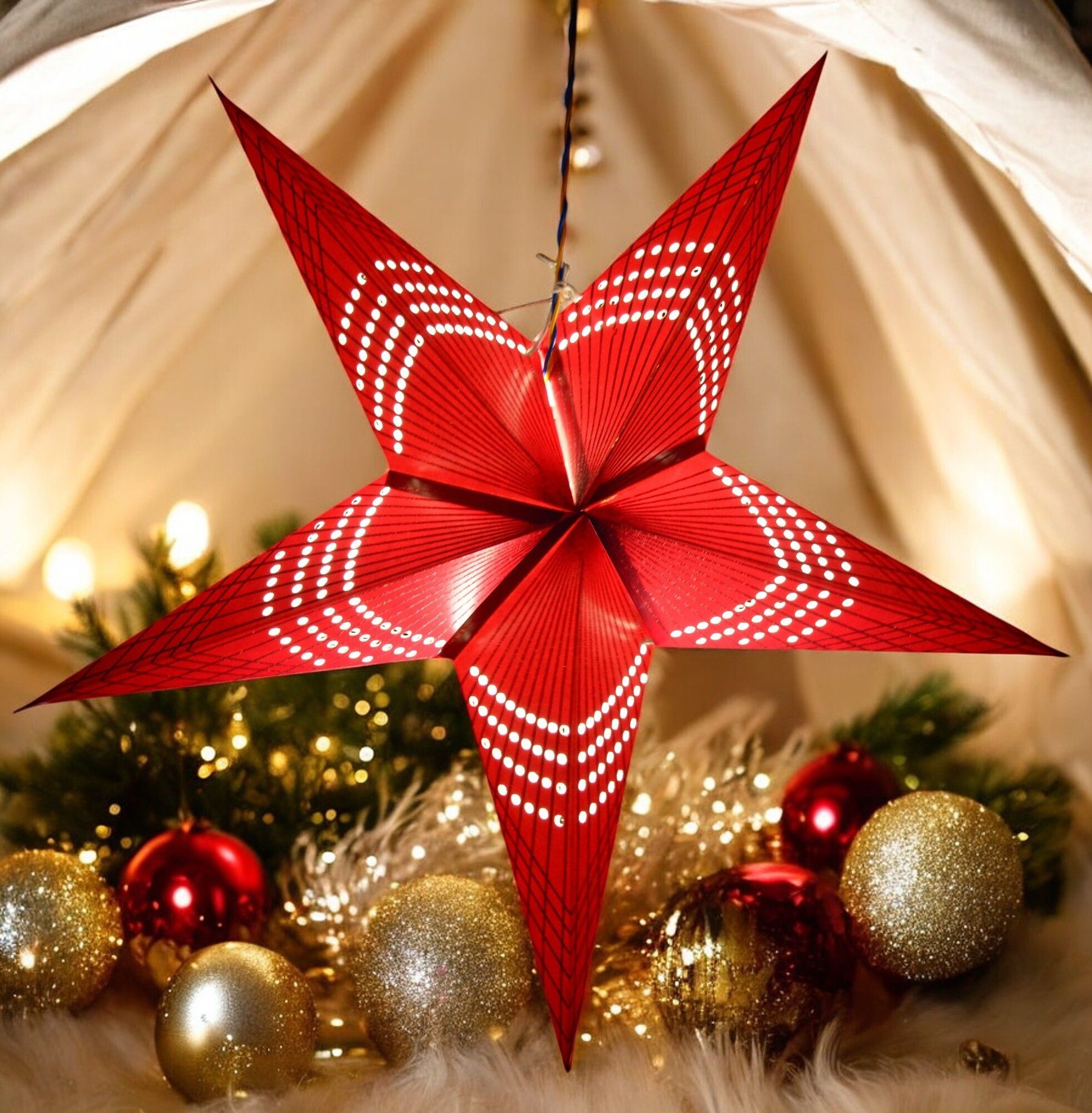 veandyou Paper Star Hanging Lantern_White_AZ55pack of 1 Red Paper Hanging Lantern-picture-36