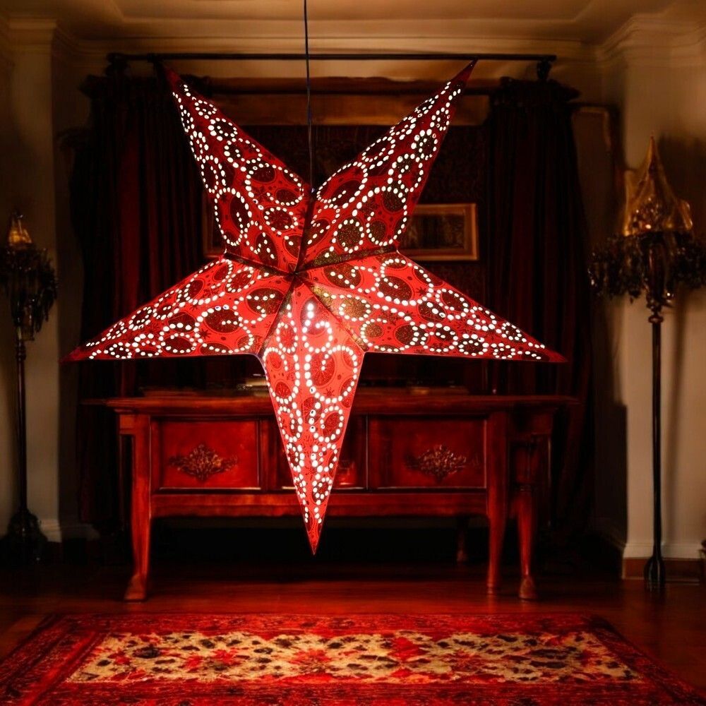 veandyou Paper Star Hanging Lantern_Red_AZ15pack of 1 Red Paper Hanging Lantern-picture-41