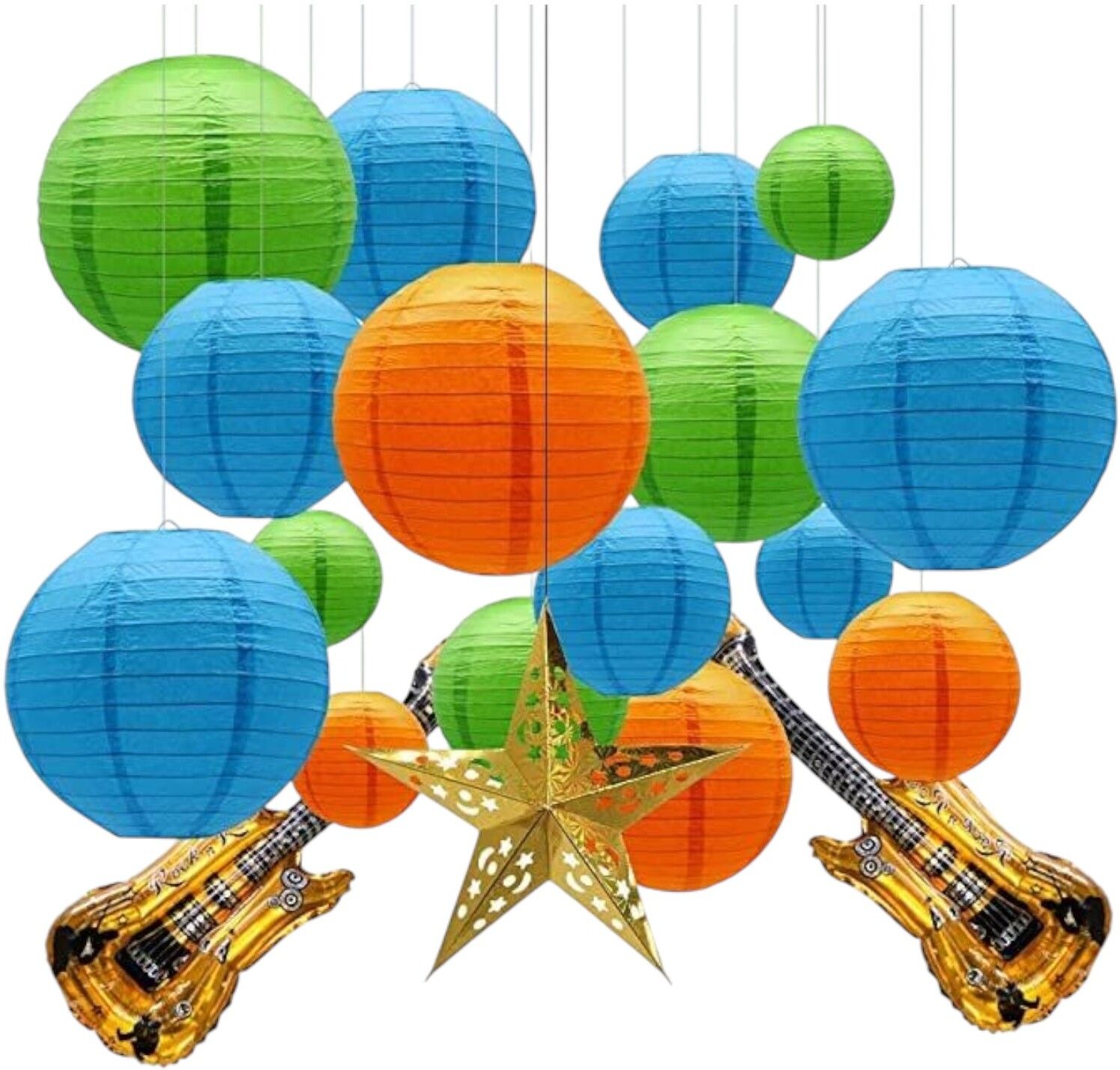 Orange, Blue Paper Hanging Lantern-image-17