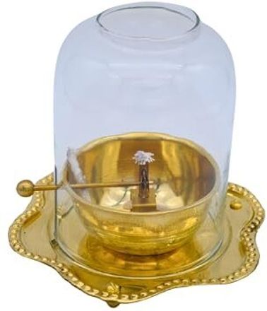 pujasamagrighar Antique Akhand Diya with Adjustable Bati for Pooja Gold Brass Table Lantern-picture-37
