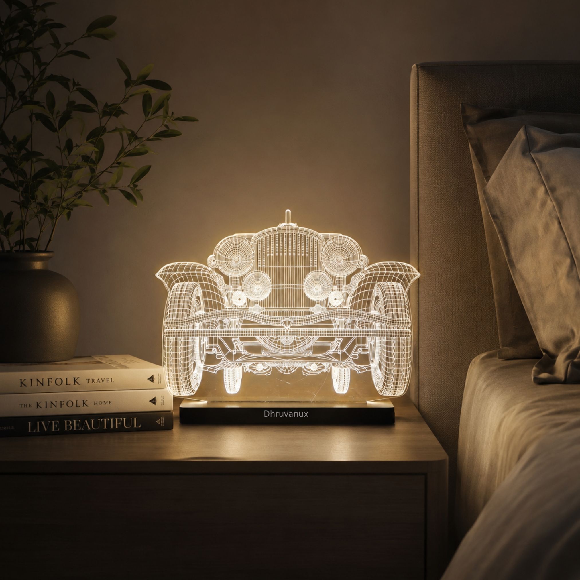 dhruvanux Vintage Classic Car 3D LED Night Lamp White Plastic Table Lantern-picture-18