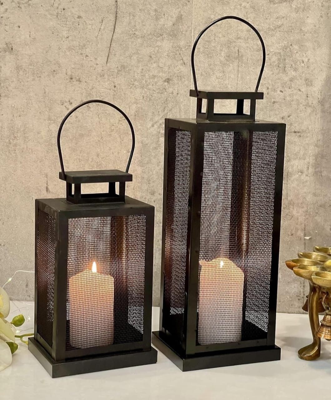 ATH-LENTERN 1 SET OF 2 PCS Black Iron Table Lantern