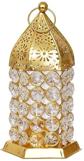Neerun Diamond Crystal Lantern, Gold Tealight Holder Gold Iron Hanging Lantern-picture-22