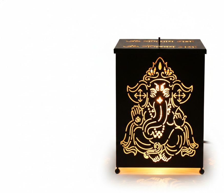 the urban home Ganesh Ji Shadow Aroma Diffuser & Kapur Dani Black Metal Table Lantern-picture-37