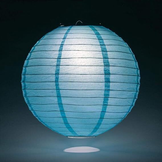 decorgram "12 Inch Decorative Round Paper Lantern - Hanging Lamp Shade for Home, Blue Paper Hanging Lantern-picture-5