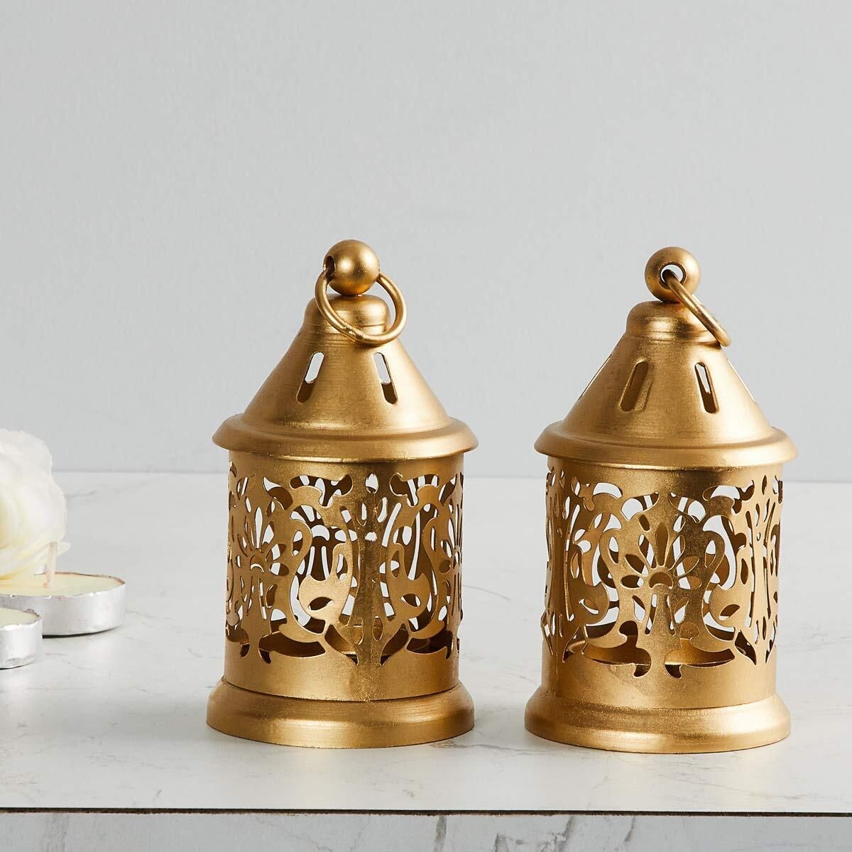 Metal Lantern/Hanging Tealight Holder Gold Metal Hanging Lantern-image-44