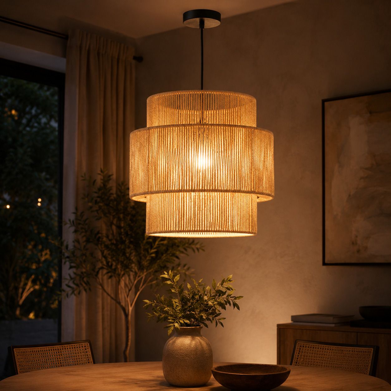 saklightingcompany Beige, Brown Jute, Metal Hanging Lantern-picture-41