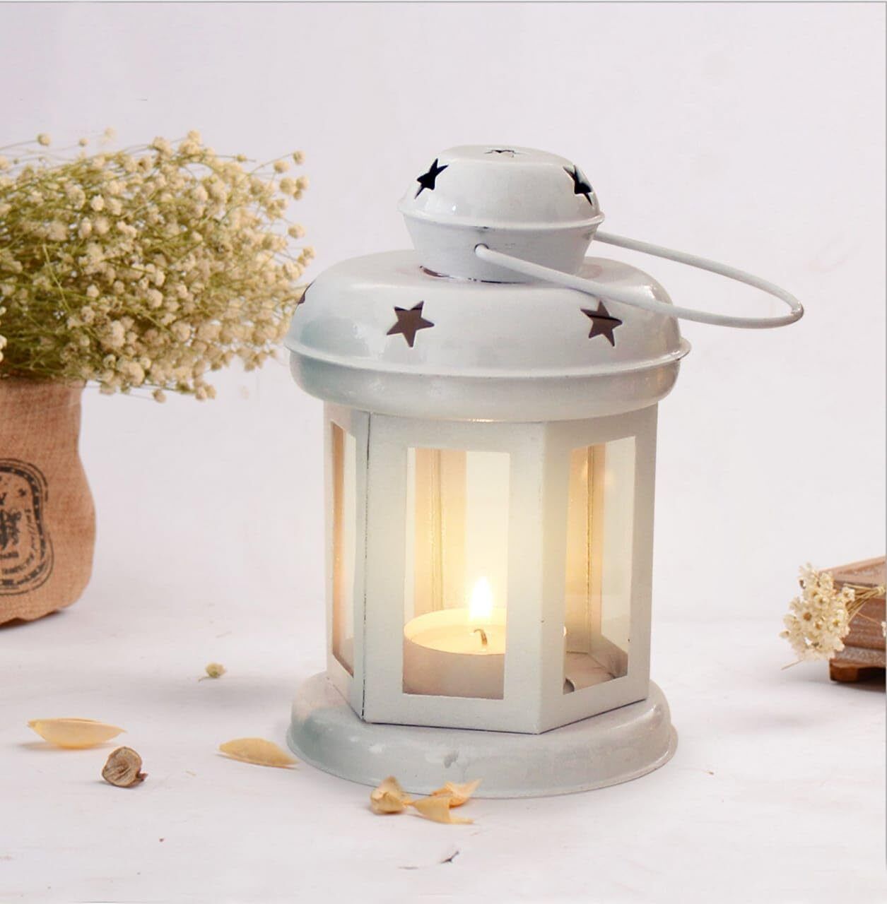 tag zee crafts Star Lantern Tealighht Candle Holder for Home Decoration Diwali Eid Christmas White Metal Hanging Lantern-picture-27