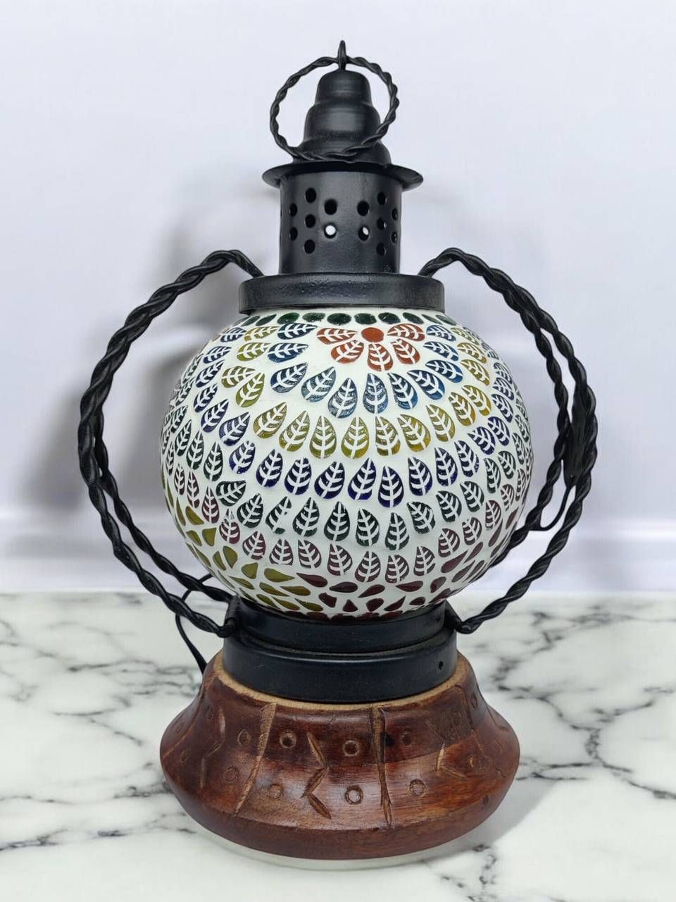 firmus Ceramic lantern Multicolour medium 28 cm leaf design Multicolor Ceramic Table Lantern-picture-25