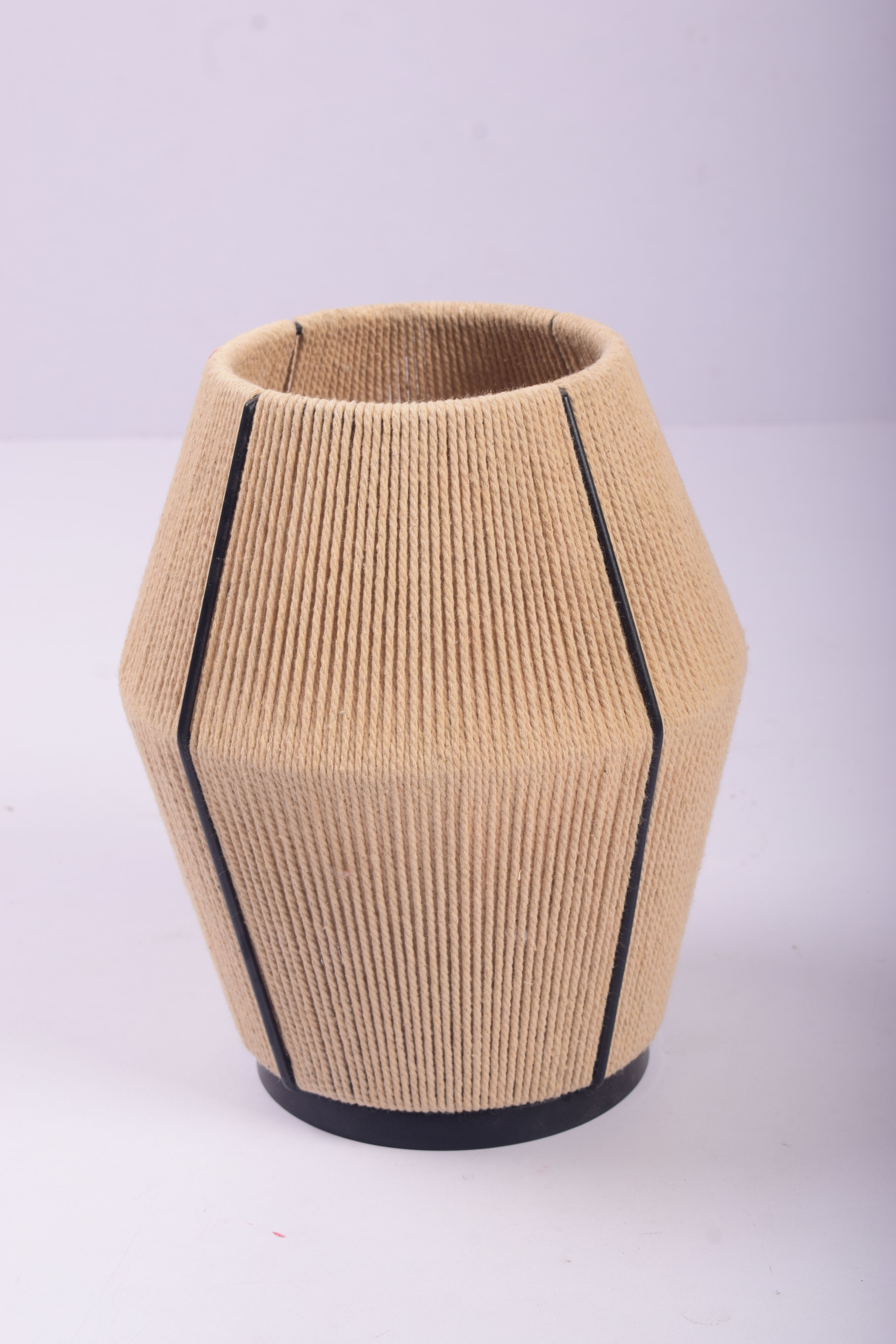 Hand-Woven Jute Twine Hurricane Candle Holder Beige, Black Jute, Metal Table Lantern-image-25