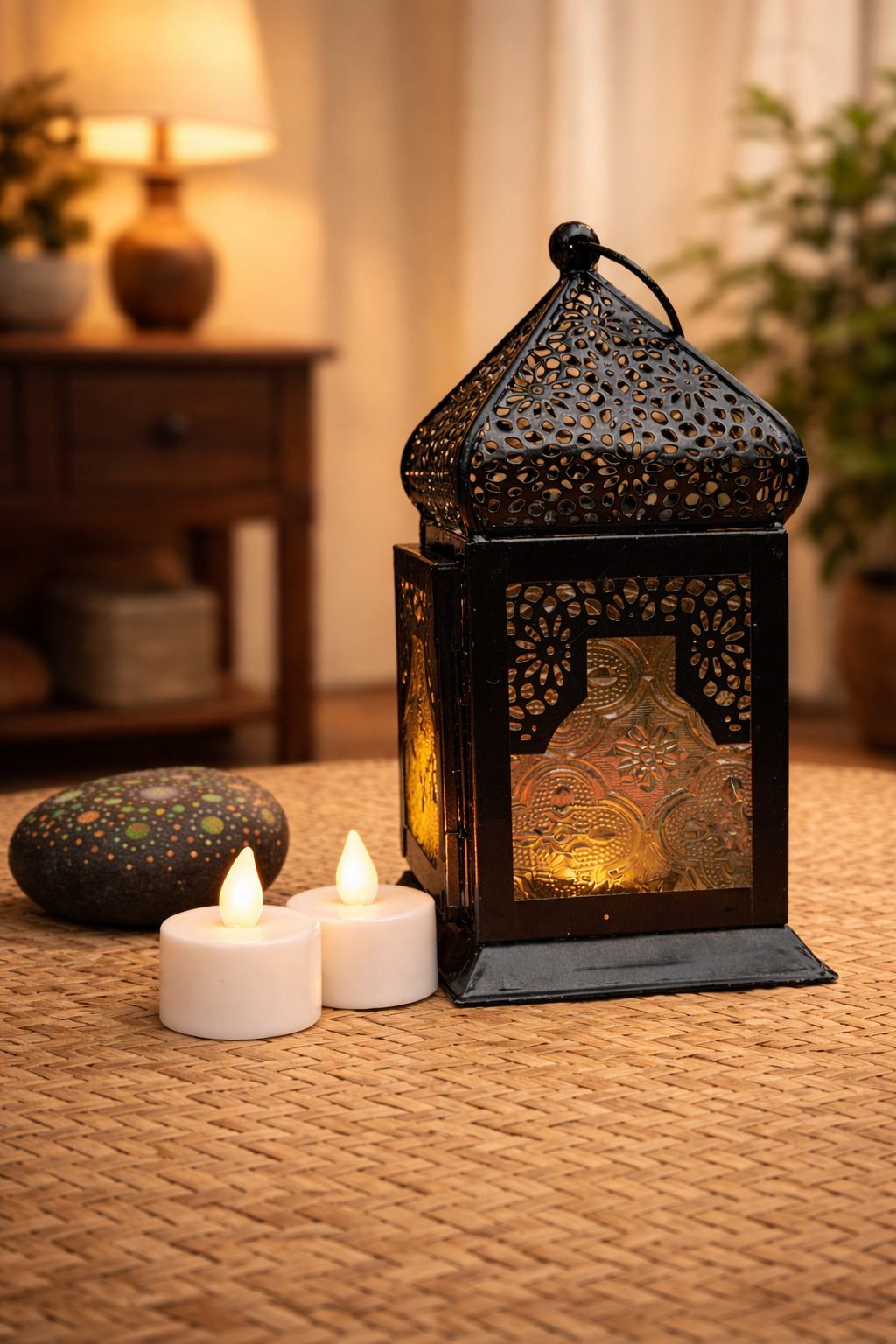 Moroccan Decorative Metal Lantern Black Iron Table Lantern-image-1