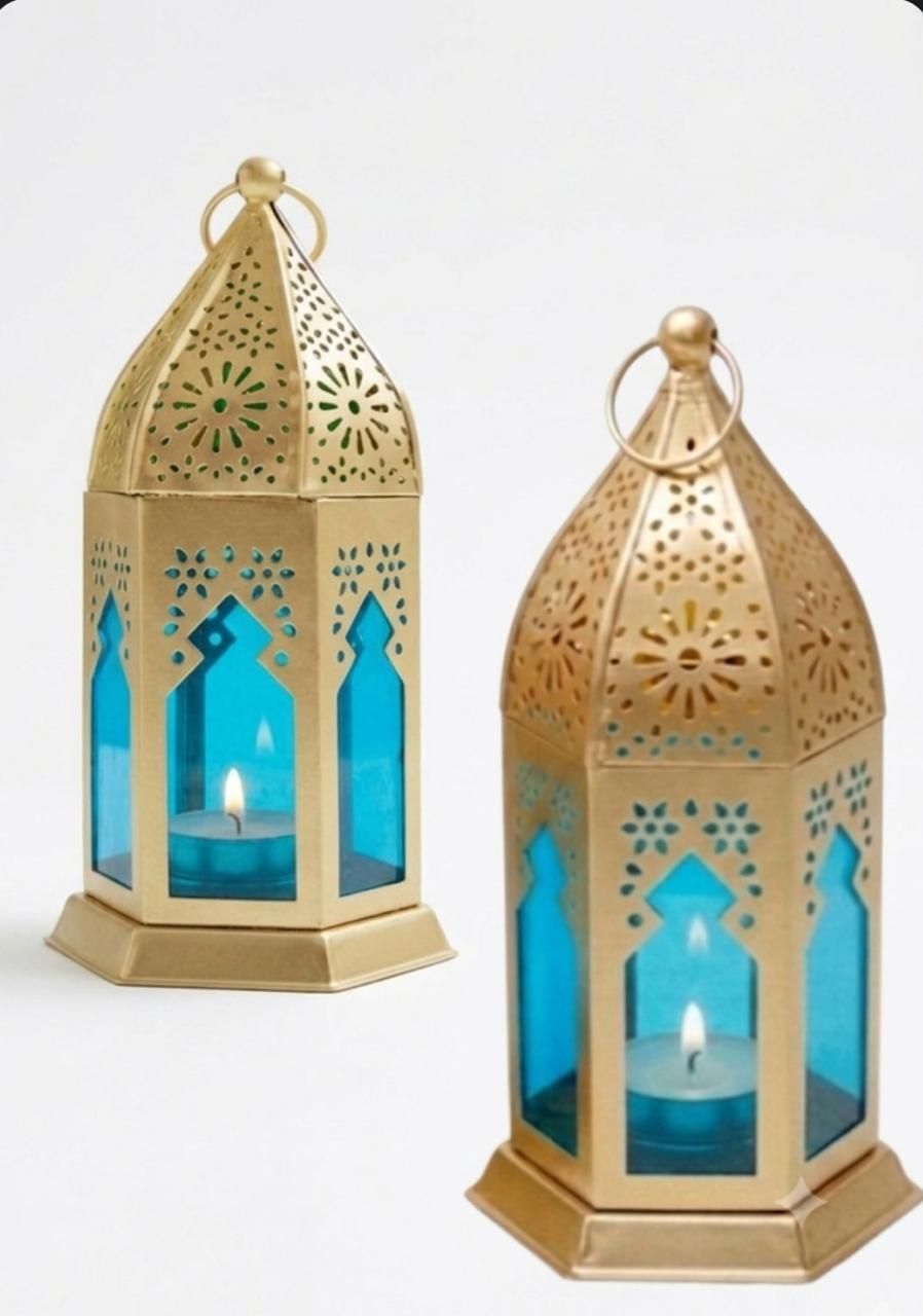 beliv decorative multipurpose lantern Blue, Gold Metal Hanging Lantern-picture-38