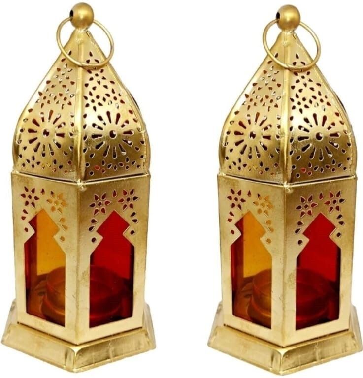 SA LNTERN Gold, Red Iron, Glass Hanging Lantern-image-45
