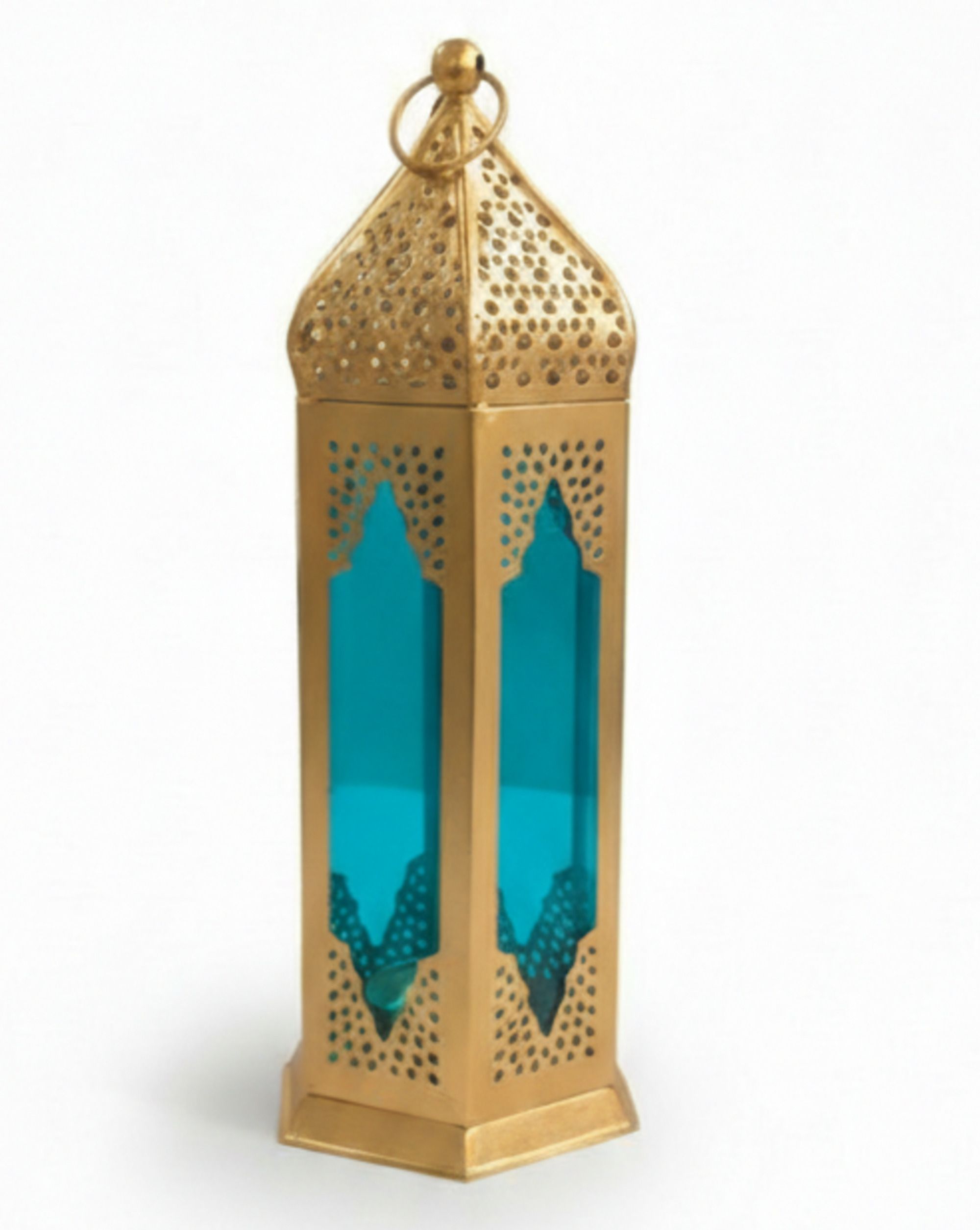 ML-BL-24 Gold, Blue Iron, Glass Hanging Lantern-image-15