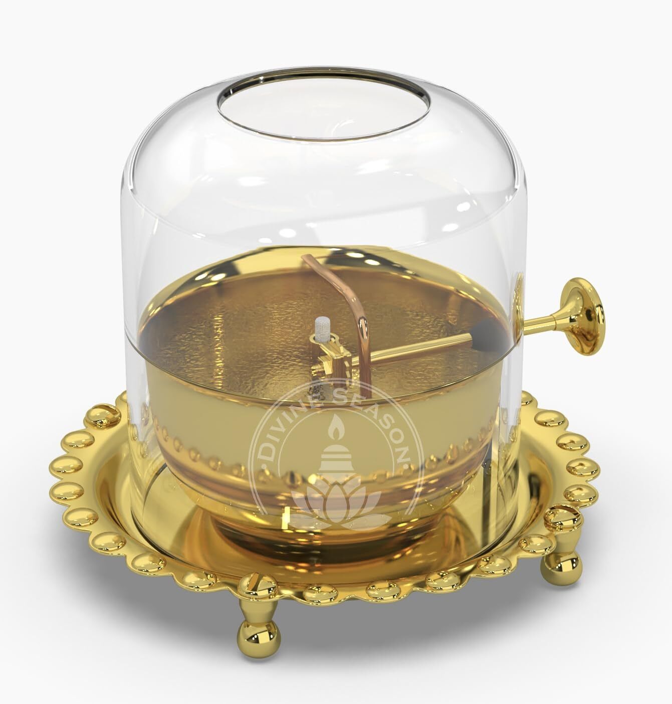 Pure Brass Akhand Jyot Oil Diya with Borosilicate Glass (Small)-5*4 Gold Brass Table Lantern-image-13