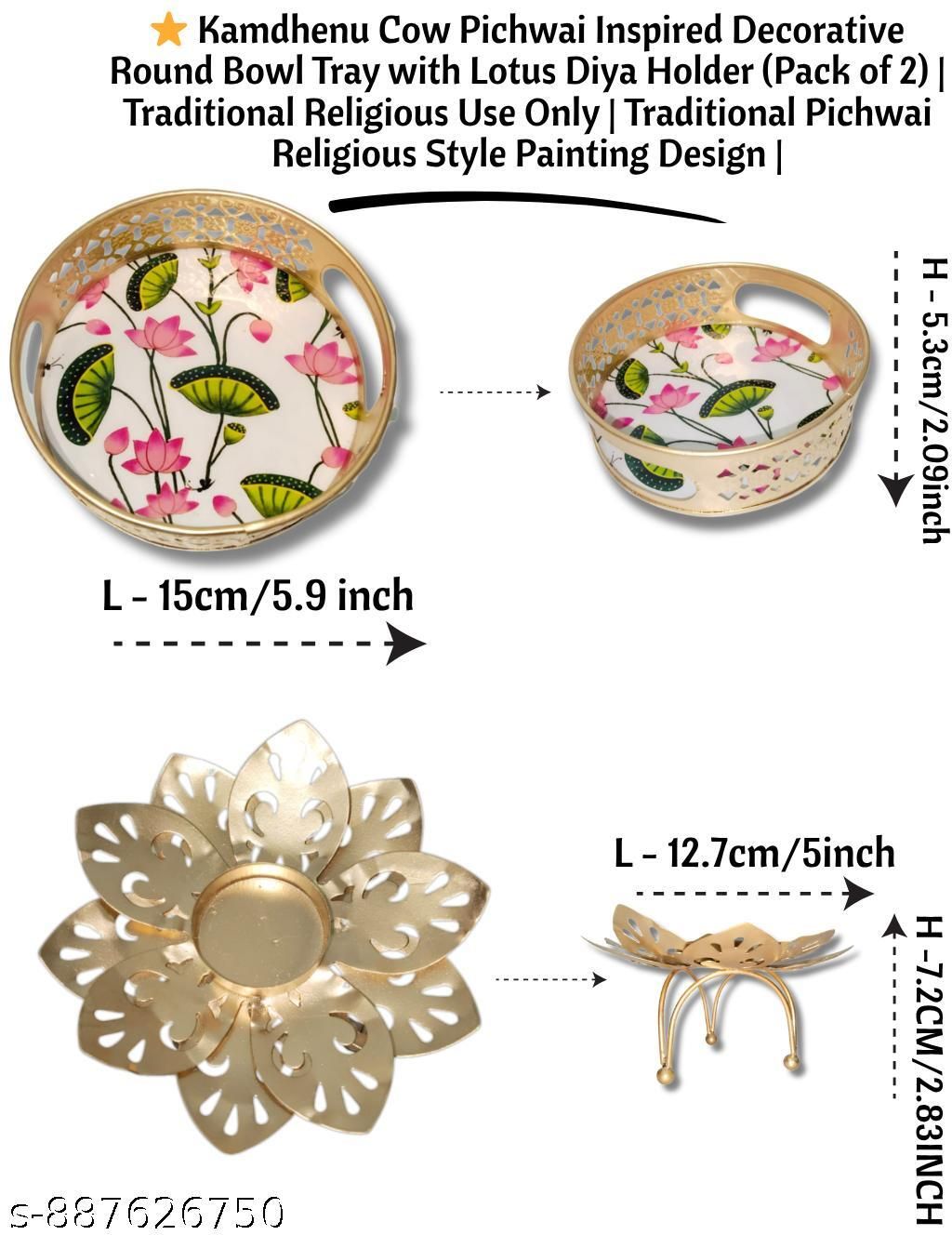 daily bhagavatam Lotus Diya Holder with Pichwai Decorative Tray Gold Aluminium Table Lantern-picture-10