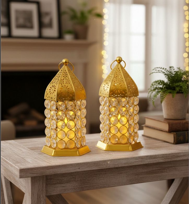 arru handicraft Crystal Lantern Set of 2 Gold Iron Hanging Lantern-picture-28