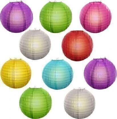 Round Hanging Ball Paper Multicolor 10 INCH 10PC Multicolor Paper Hanging Lantern-image-39