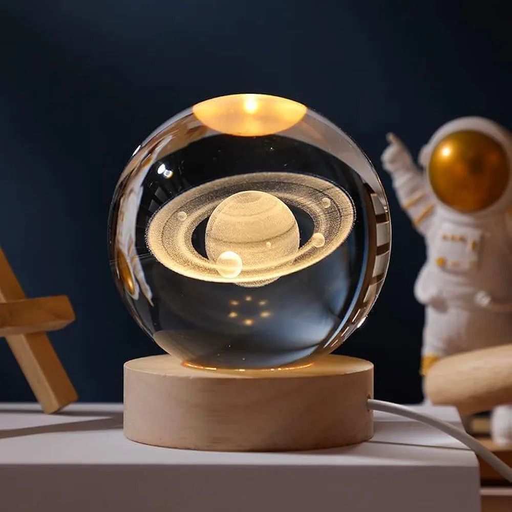 universal fashion outfit 3d space saturn planet crystal ball night light ball with wooden base night lamp White Crystal Table Lantern-picture-38