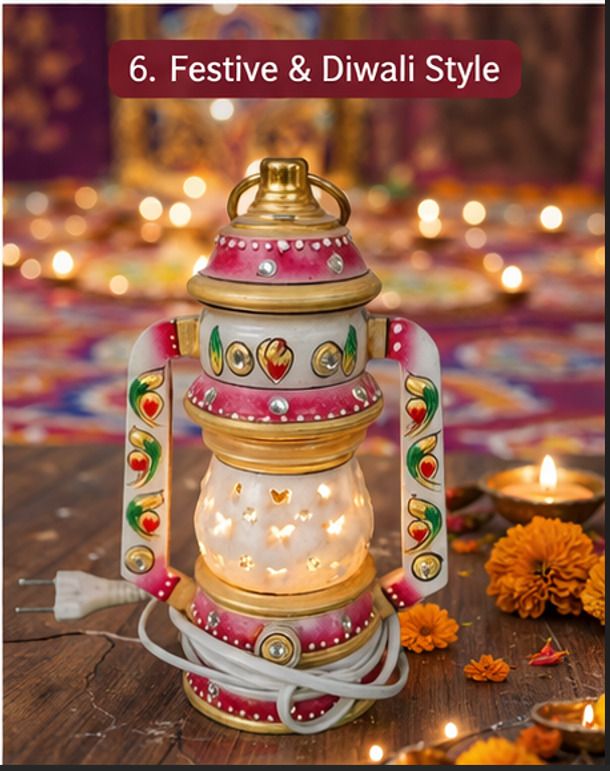 sk handicraft LAMP-6 Pink, Multicolor Aluminium, Gold Plated, Marble Table Lantern-picture-12