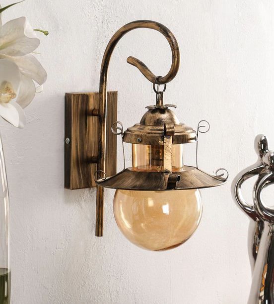 Modern Vintage Wall Light for Home Decor, (Bulb Not Included) (Pack of 1) Gold Metal, Glass Sky Lantern