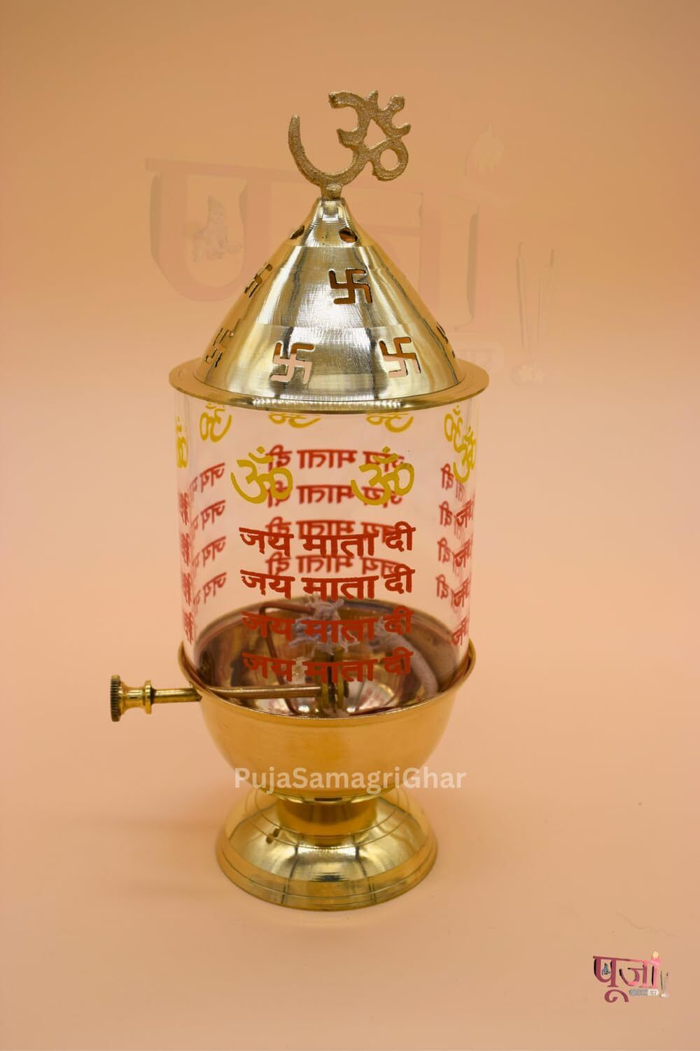 pujasamagrighar Akhand Diya, Brass Oil Lamp with Glass Chimney 22x8.7x8 cm Gold Brass Table Lantern-picture-19