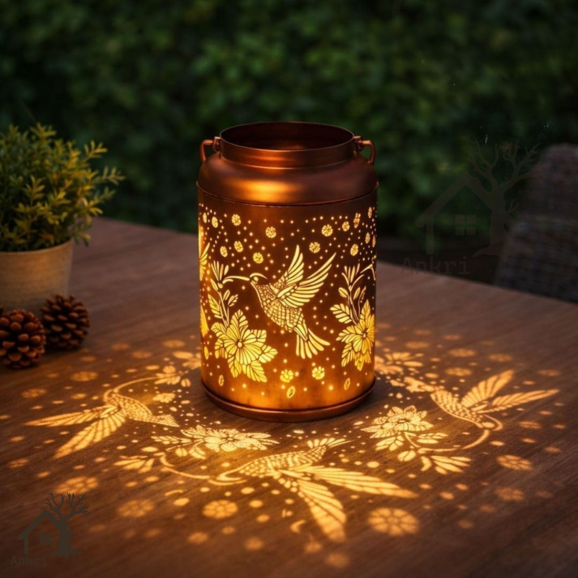 ankri Solar Hanging Lantern Light Outdoor Waterproof Hummingbird Design LED Light Brown Copper Hanging Lantern-picture-15