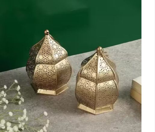 new ways enterprises Decorative Metal Lantern Set of 2 Gold Finished Best Festivals Weddings Gold Brass, Metal Hanging Lantern-picture-42