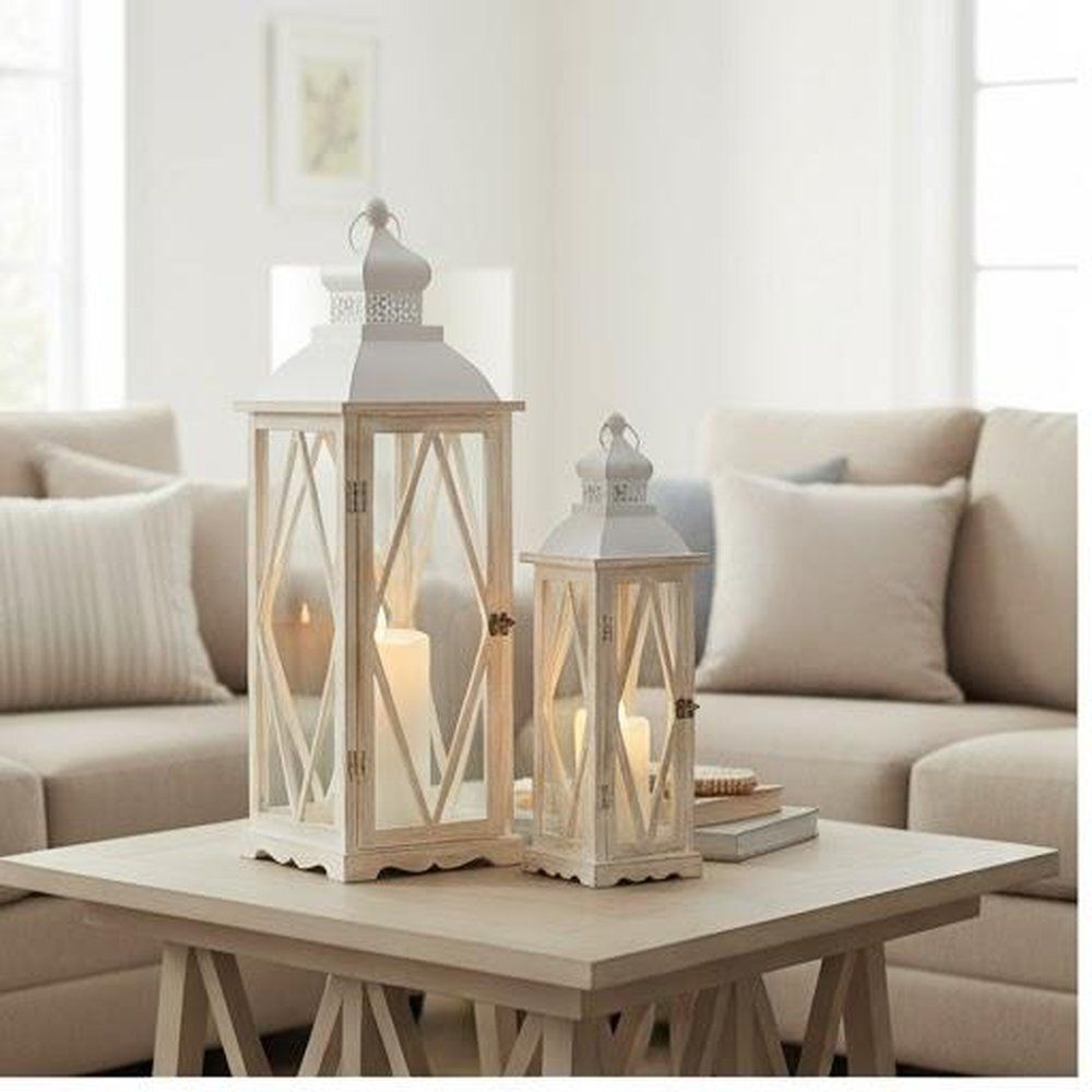 desihandicraft Embellish your home with this stunning Open Wooden Lantern. White Wooden Hanging Lantern-picture-44