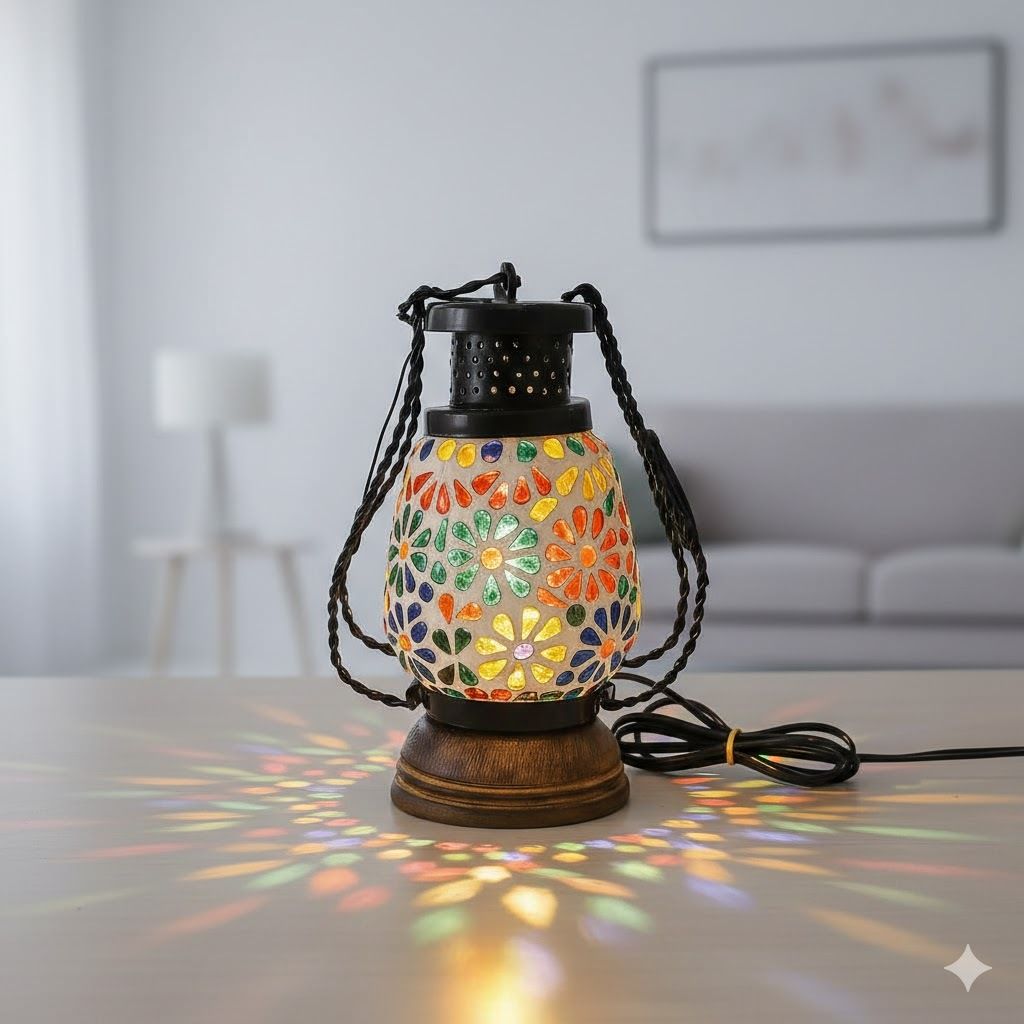 Diwali Decoration Lamp,Living Room Decoration,Hanging Lam Light(Multicolour) Multicolor Wooden, Glass, Iron Table Lantern-image-35